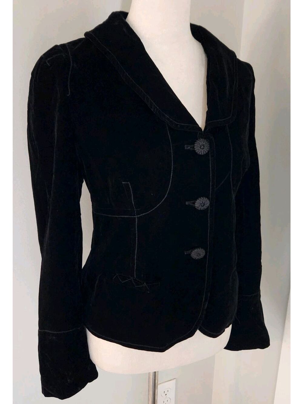 Velvet Blazer Black Tailored Cropped Button Dark Academia Whimsigoth Equestrian